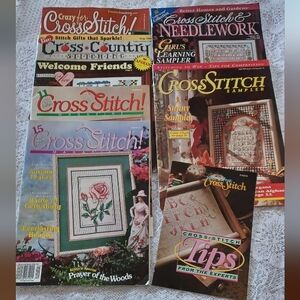 VINTAGE LOT (6) ASSORTED CROSS-STITCH PATTERN MAGAZINES + 1 SUPPLEMENT